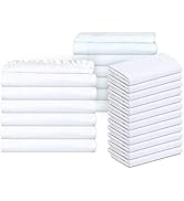Queen 6 Piece White Bed Flat Sheets - 6 Fitted Sheets and 12 Pillowcases, T-200 Economy Grade Bed...