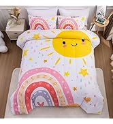 Btargot Lightweight Soft 3 Piece Rainbow Comforter Set with 2 Pillow Covers, Cartoon Love Hearts ...