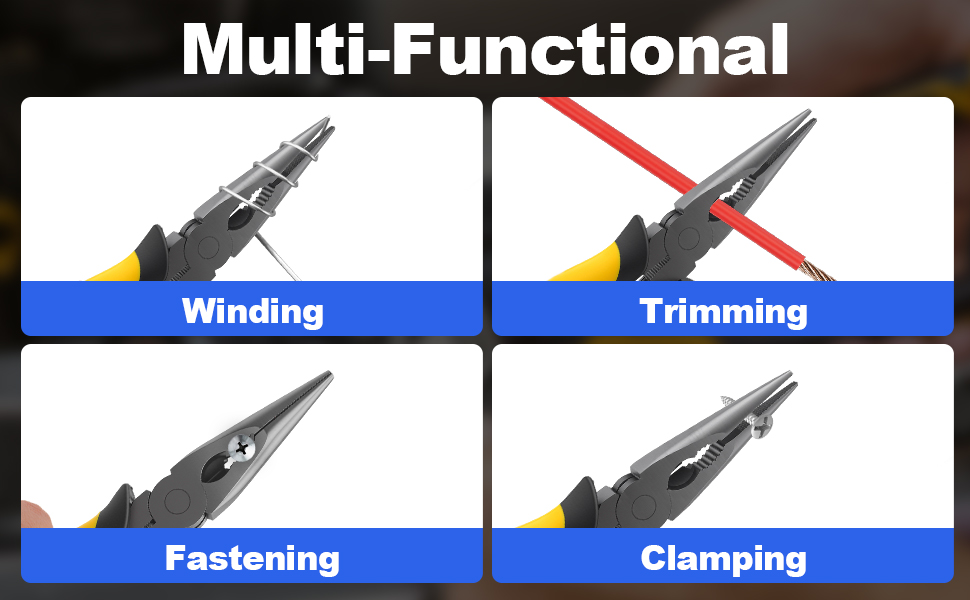 Multifunctional needle-nose pliers can be used for winding, trimming, fastening and clamping