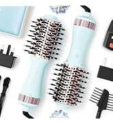 Travel Dual Voltage Hair Dryer Brush 4-in-1 Portable Mini Hot Air Blow Dryer Straightener &amp; Curle...