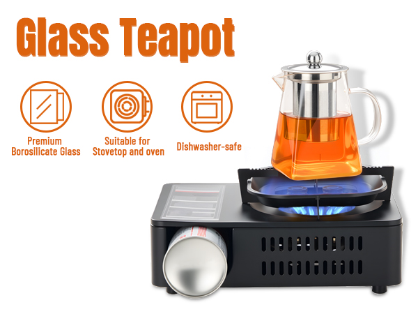 Borosilicate Clear Tea Kettle with Removable 18/8 Stainless Steel Infuser