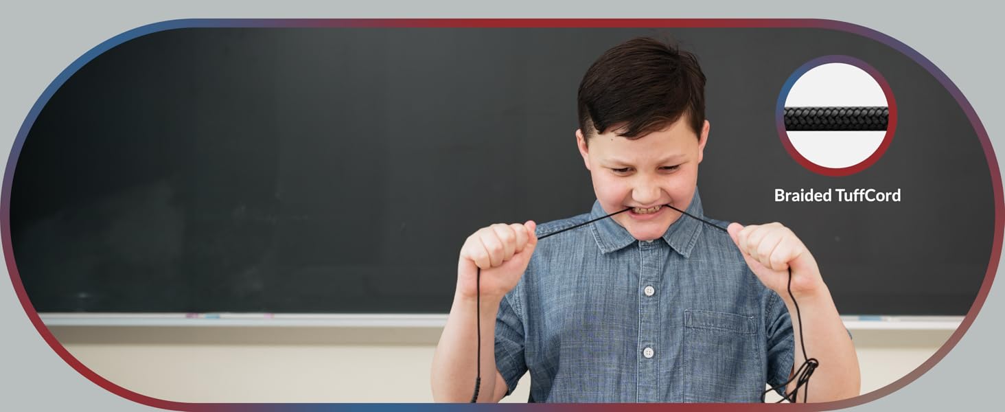 Child chewing on the durable Tuffcord braided cord