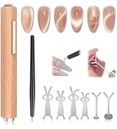 FOWSRHRG 3 in 1 Cat Eye Nail Magnet Tool Set, Wooden Handle Cat Eye Gel Nail Polish Magnet Pen wi...