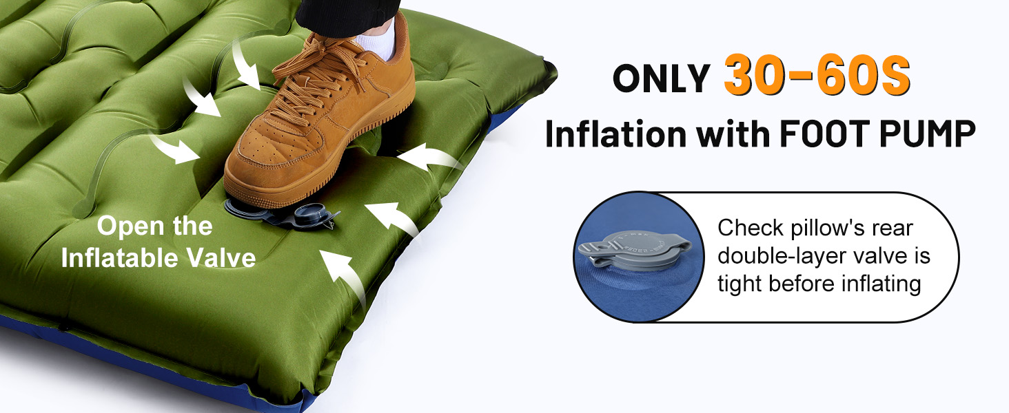 Camping Sleeping Pad,5.9 Inch Thick Camping Mat with Built in Pillow and Foot Pump
