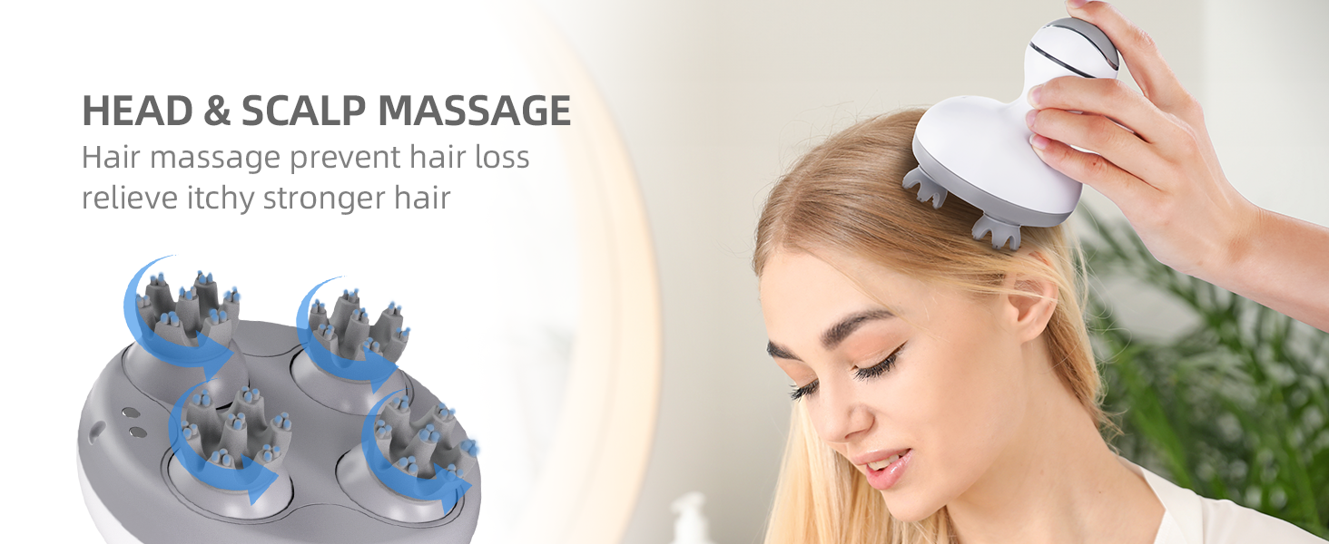 cotsoco Electric Scalp Head Massager with 4 Heads 84 Nodes for Hair Growth and Stress Release