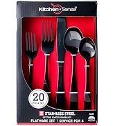 American Dream 20-Piece Black Flatware Set Modern Stainless Steel Cutlery Service for 4 with Mirr...