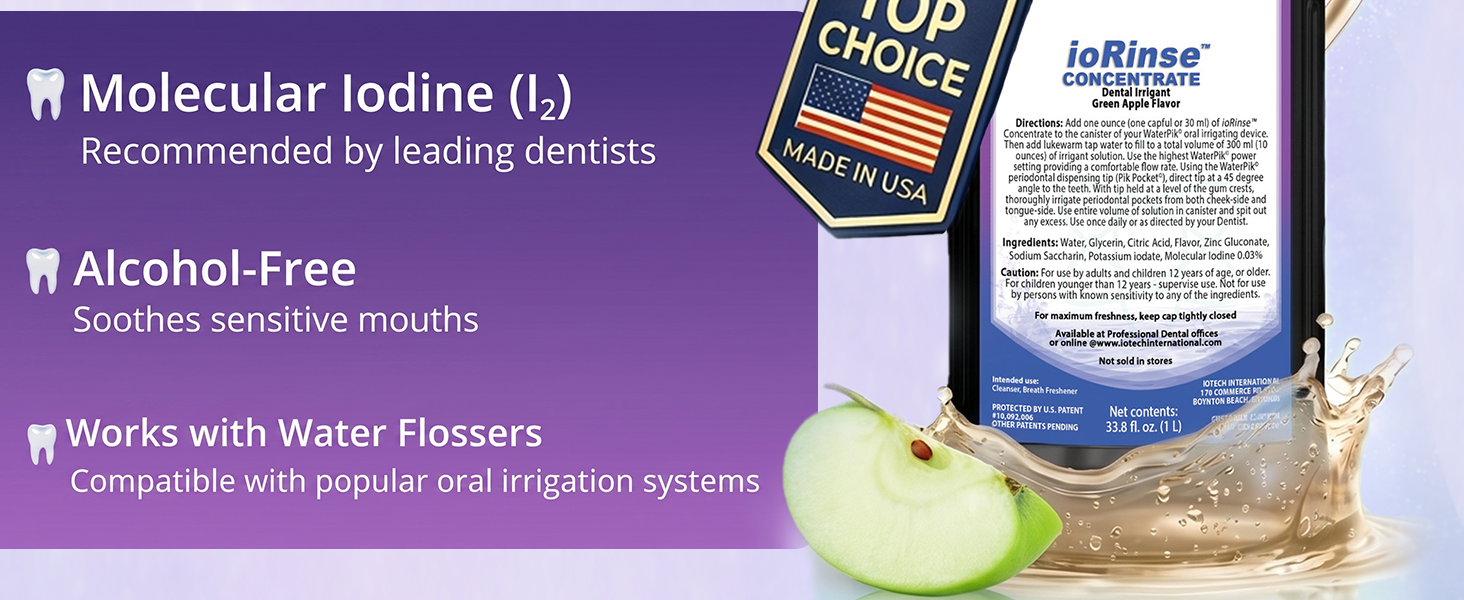 Alcohol-free oral irrigant concentrate compatible with water flossing systems
