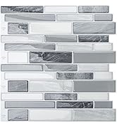 LONGKING Self-Adhesive Kitchen Backsplash, Marble Look Decorative Tiles (10 Tiles)