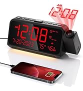 Projection Alarm Clock for Bedroom,Digital Clock with 350° Rotatable Projector,5-Level Dimmer,Dua...