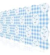 L-SPOUTTO Blue Mouse Pad,Checkered Floral Desk Mat XXL Large Scalloped Gaming Mousepad,35.4x15.7i...