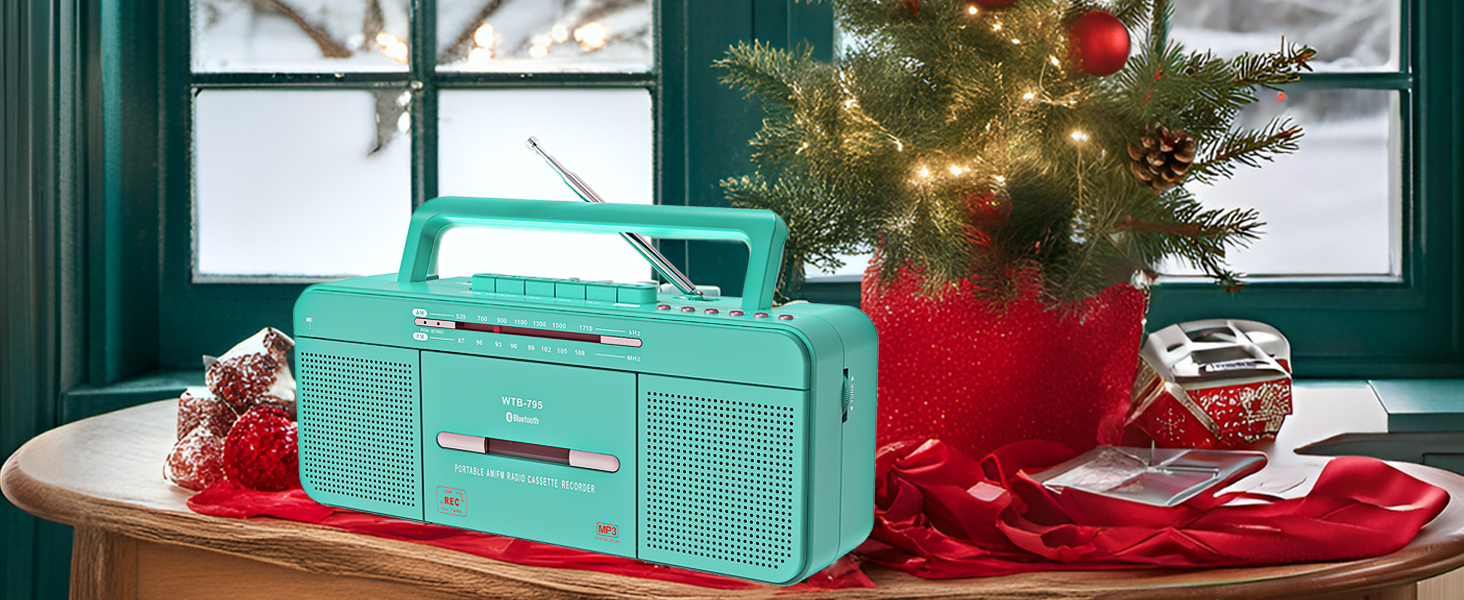 retro cassette tape player recorder green christmas color