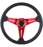 Qiilu 14" Steering Wheel, Drifting Deep Dish Racing Steering Wheel 14 inch/350mm 6 Bolts Grip wit...