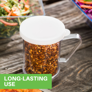Seasoning containers with polycarbonate construction offers durability that withstands time.