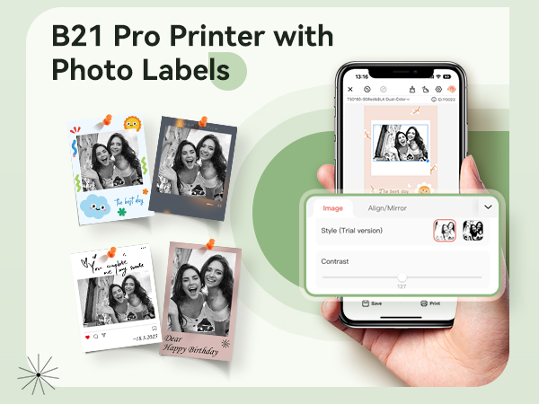 b21 pro label printer can support photo printing, but this is a special label paper