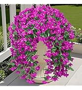 Ouddy Decor 3 Pcs Artificial Hanging Bougainvillea Flowers for Outdoors, Fake Hanging Plants Silk...