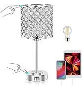 GyroVu Crystal Table Lamp, Touch Control Table Lamps with USB C+A Ports - 3 Way Dimmable Bedside ...