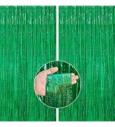 PartyWoo Green Foil Fringe Curtain, 2 pcs Green Streamers, Fringe Backdrop, Metallic Tinsel Fring...