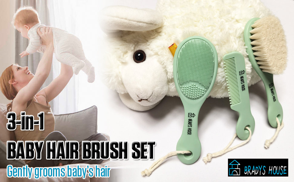 3 piece baby hair brush and comb set for newborn