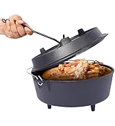 Donext 6 Quart Cast Iron Dutch Oven, Outdoor Dutch Oven Pot With Lid for Camping Fireplace Cookin...