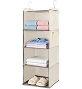 BOOMIBOO Hanging Closet Organizer and Shelves, 4 Shelves with 1 Side Pockets, Foldable, Grey Fabr...