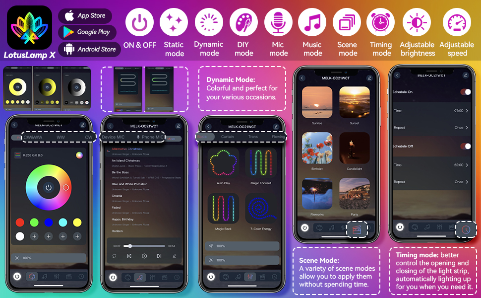 RGBWW+IC LED Strip Lights with APP