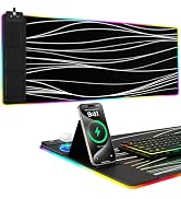Mouse Pad with Phone Holder, Wireless Charging Desk Mat, RGB Gaming Mousepad Home Office Large De...