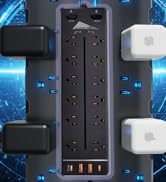 Heavy Duty Power Strip Surge Protector,20A 2500W,Widely 12 Outlets/Dual Switches,20W Fast Chargin...
