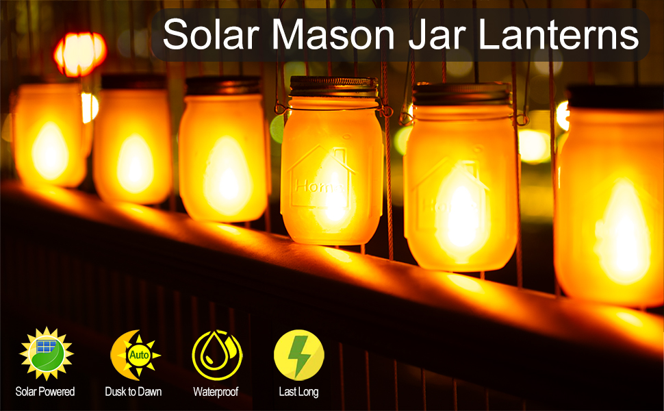 Aubasic Glass Mason Jar Solar Torch Lights Outdoor Flickering Lanterns
