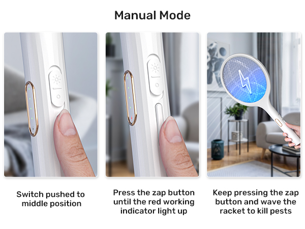 Electric Fly Swatter 4000V Bug Zapper Racket Dual Modes Mosquito Killer
