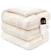 PTQ Heated Electric Blanket Twin 62"×84", Plush Fast Heating Faux Rabbit Fur Blanket with 8 Heati...