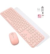 Mobifice Cute Wireless Keyboard and Mouse Combo Slim 2.4GHz USB Cordless Full Size Silent Retro K...