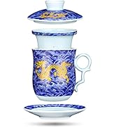 YURROAD Tea Cup with Infuser Lid and Saucer Sets - Jingdezhen Ceramics Mug Chinese Porcelain Teac...