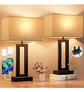 Seealle Bedroom Lamps for Night Stands - Touch Control, 3 Way Dimmable, USB C+A Charging, LED Bul...