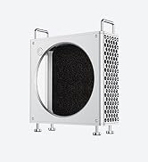 Square metallic ventilation or filtration unit with honeycomb pattern mesh and black filter visible inside.