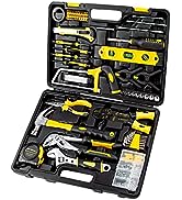 Cartman 218 Piece Tool Set General Household Hand Tool Kit with Plastic Toolbox Storage Case Yellow