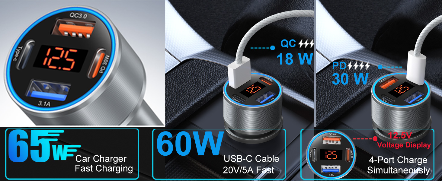 super fast type c car charger for samsung android phone