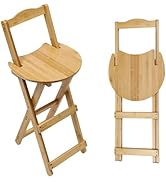 Synaiolma Folding Bamboo Bar Stool,Kitchen Counter Height Stools with Backrest &amp; Footrest,X-Shape...