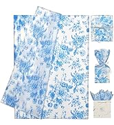 LIAPAWPAW Vintage Floral Tissue Paper, Light Blue &amp; White Flower Pattern, Botanical Gift Wrapping...