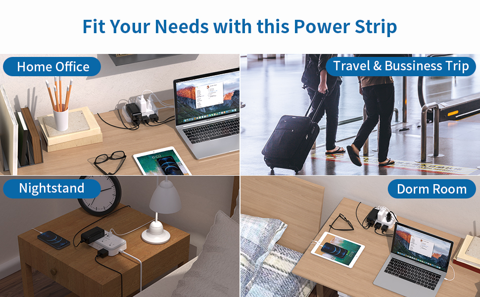 POWER STRIP Flat Plug Extension Cord with usb ports Extension Cord with Multiple Outlets mount