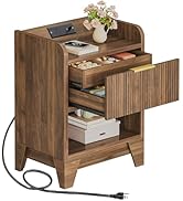 HOOBRO Nightstand with Charging Station, End Table with Hidden Drawer, Farmhouse Style Bedside Ta...
