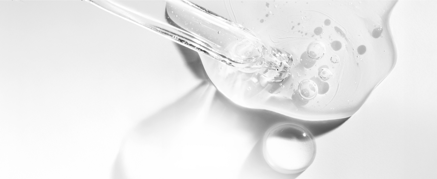 Abstract serum particle next to information related to Glutamic Amino Serum and its benefits.