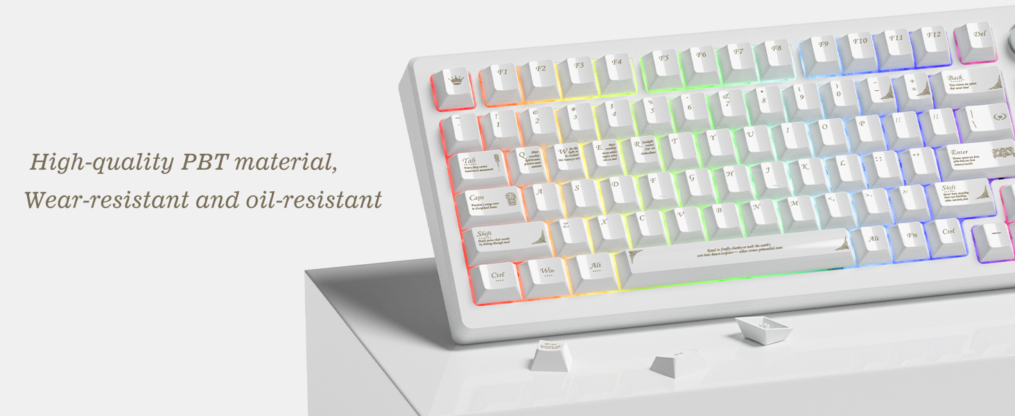 Glossy White PBT Keycaps Baroque Style 115 Keys Cherry Profile Custom Keycap Set Ceramic Texture