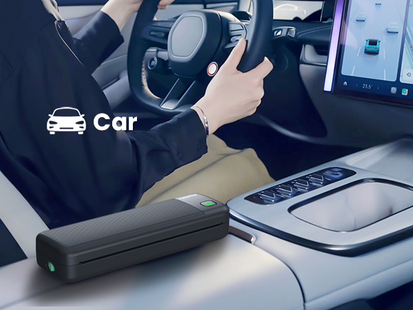 Text reads 'Car'. Interior view of vehicle center console showing touchscreen interface and control panel with hand interaction.