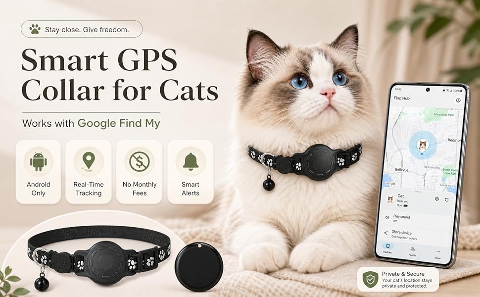 GPS Collar for Cats,Pet Tracker (Android Only) Smart tag