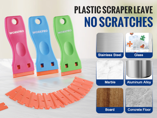 WORKPRO 3pc Plastic Razor Scrapers with 120pk Plastic Razor Blades
