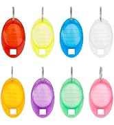 Uniclife 24 Pieces Tough Plastic Key Tags Oval Shaped Label Tag with Window and Split Ring, 8 Colors