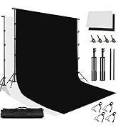 YUOCU 8.5x10ft Background Stand with 6.5x10ft White and Black Chromakey Backdrop Screen, Adjustab...