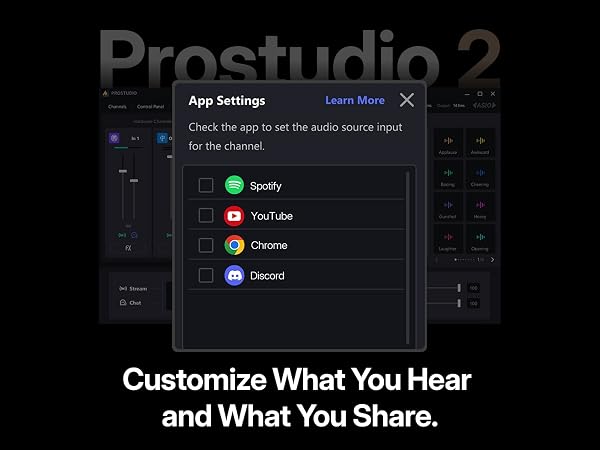 Prostudio 2 mixing software customize audio channel assign app audio source Spotify