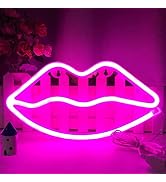 YouOKLight neon signs for wall decor,cute LED neon lips sign, lip shaped neon lights,USB and batt...