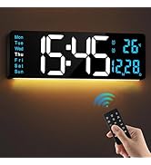 LEIKE 16" Large Digital Wall Clock Timer,Remote Control,2 Alarms, LED Display,Auto DST,Temperatur...